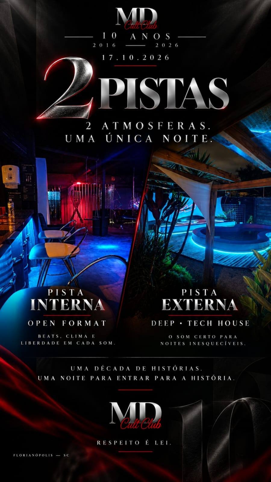 10 Anos MD Cult Club — 2 Pistas · Interna em Open Format e Externa em Deep · Tech House