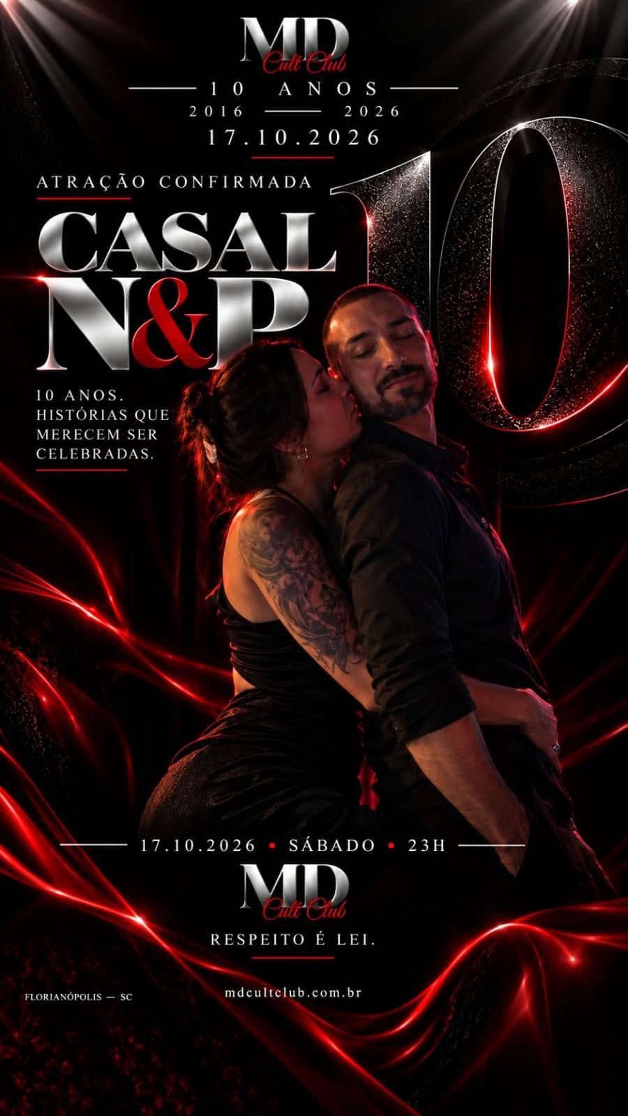 10 Anos MD Cult Club — Casal N&P · presença confirmada na noite que marca 10 anos