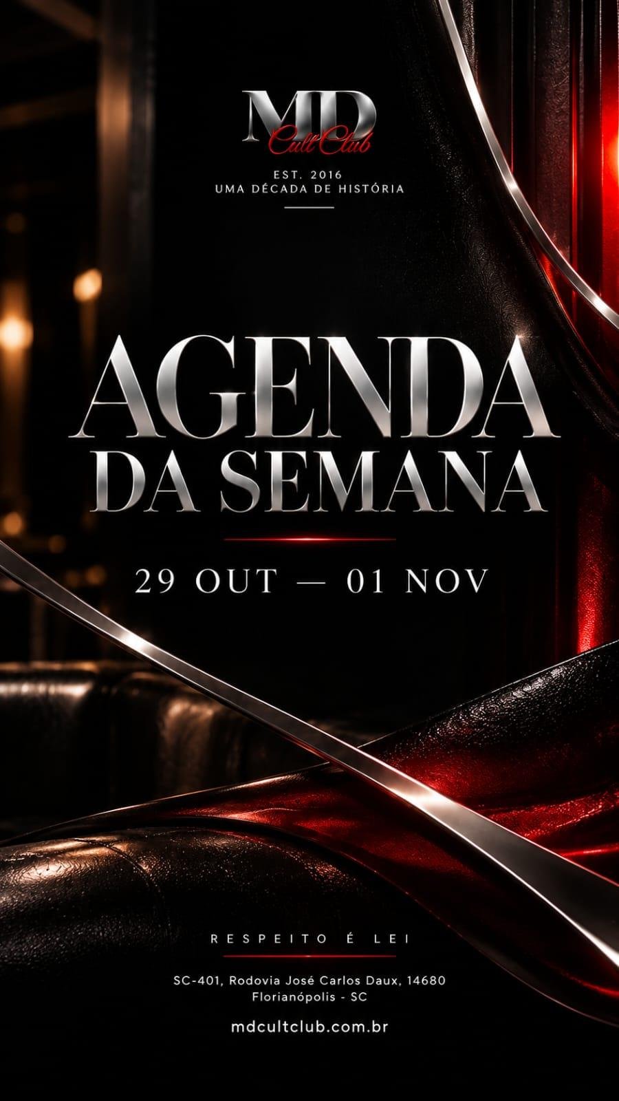 Agenda da semana de 29/10 a 01/11 na MD Cult Club