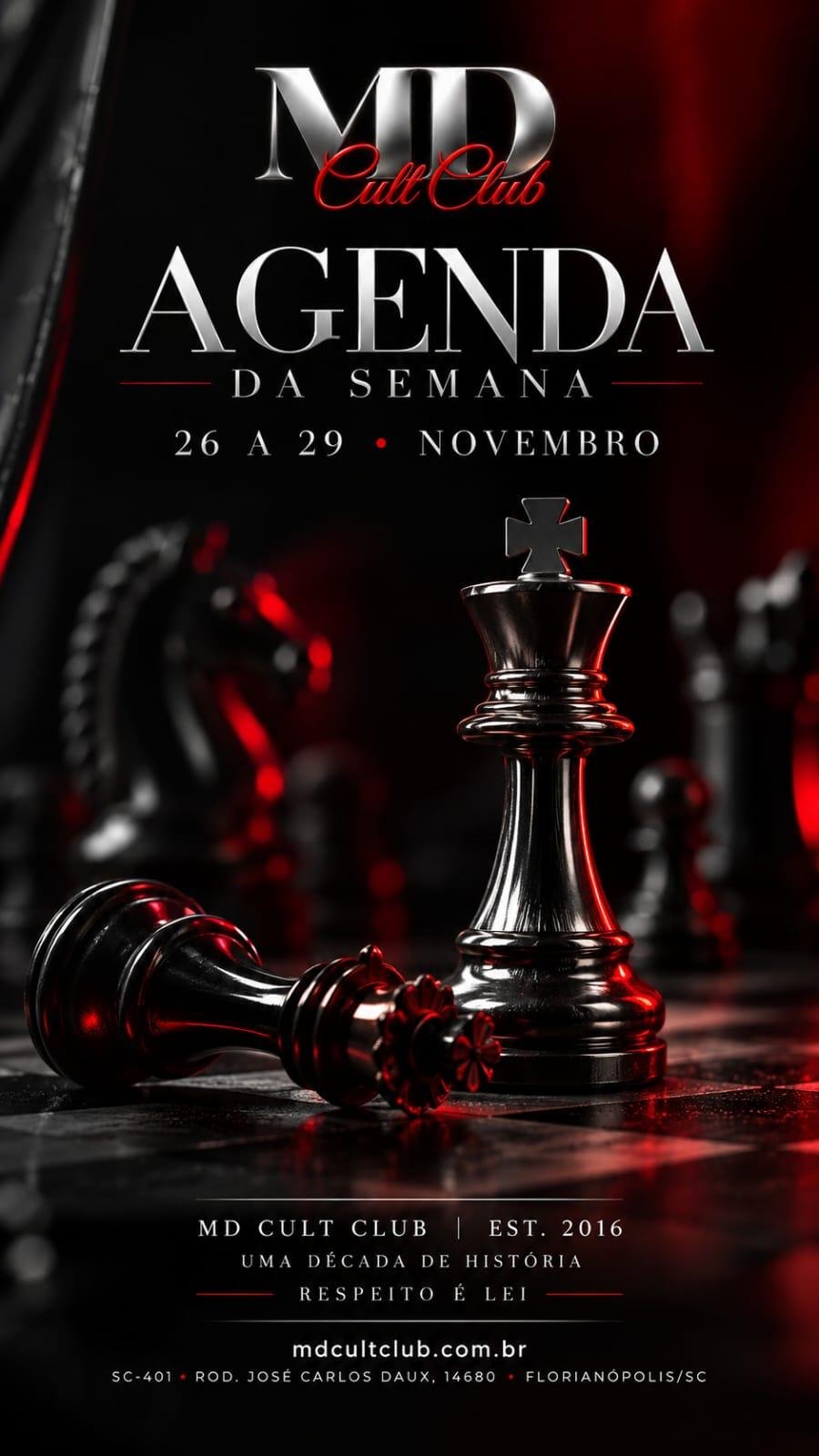 Agenda da semana de 26 a 29/11 na MD Cult Club