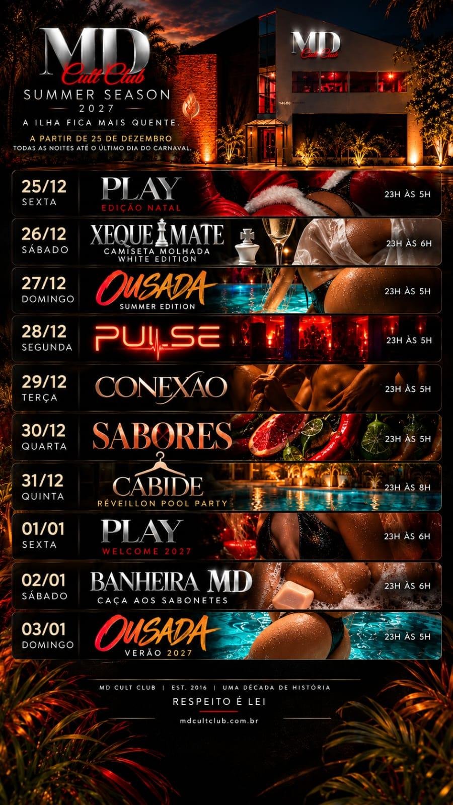 Agenda da semana de 24 a 27/12 na MD Cult Club