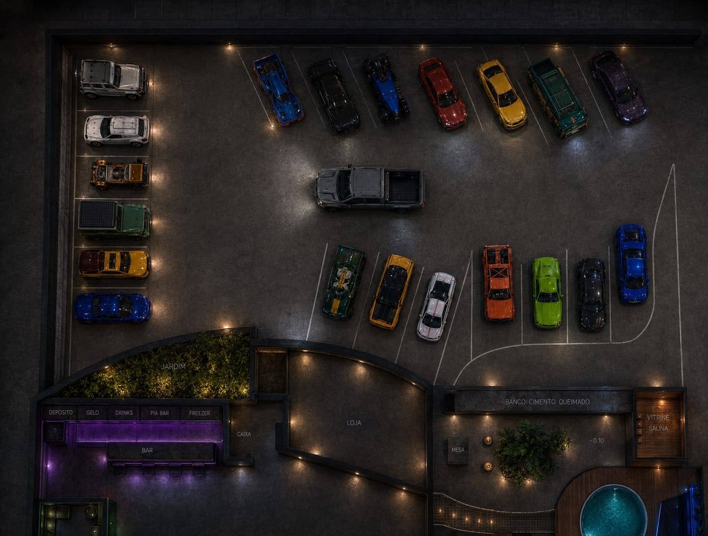 Vista superior — Estacionamento Privativo