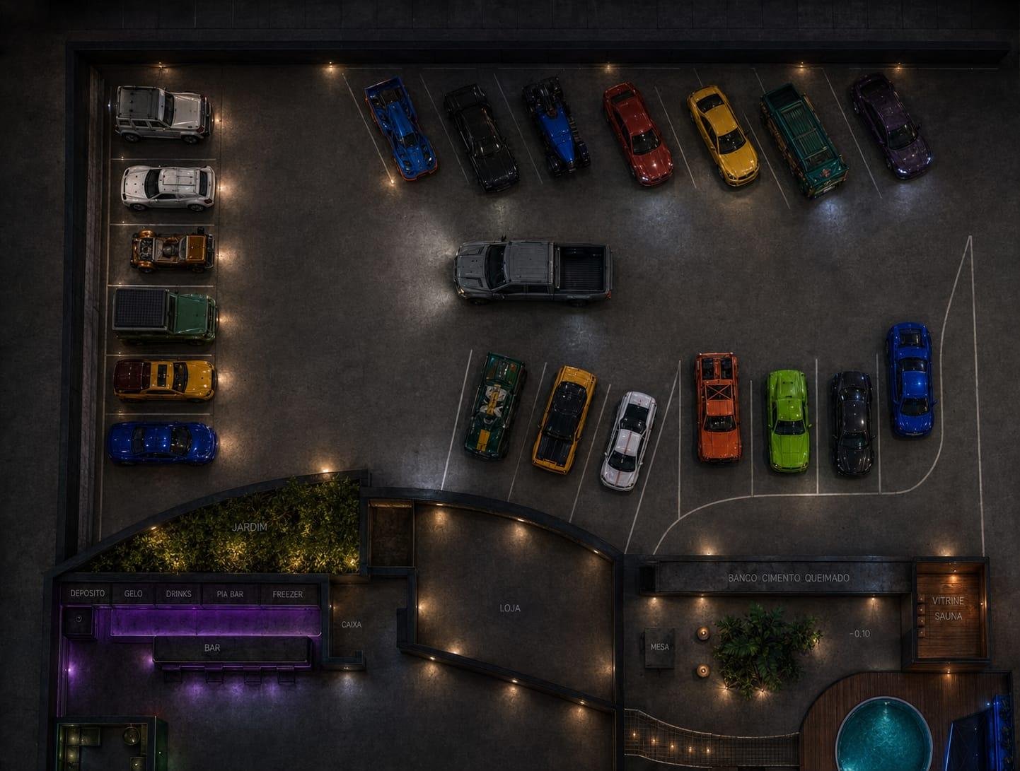 Vista superior — Estacionamento Privativo
