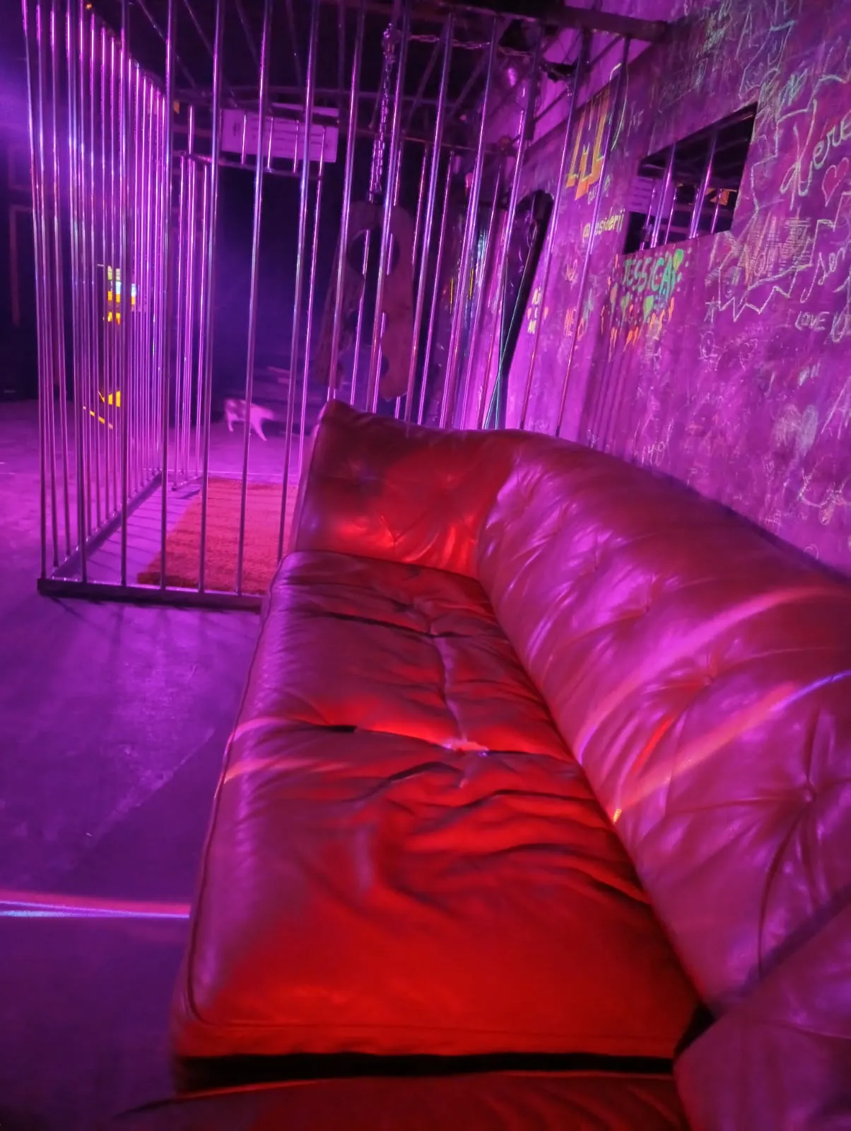 Atmosfera do Red Lounge com iluminação noturna