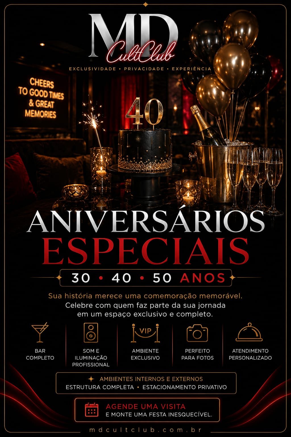 Flyer Aniversários Especiais — MD Cult Club, Florianópolis