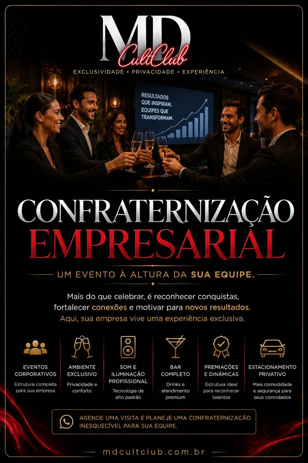 Flyer Confraternização Empresarial — MD Cult Club, Florianópolis