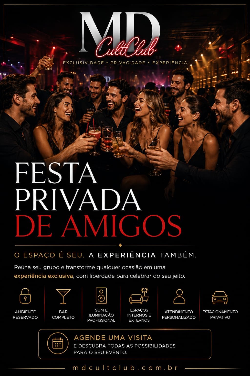 Flyer Festa Privada de Amigos — MD Cult Club, Florianópolis