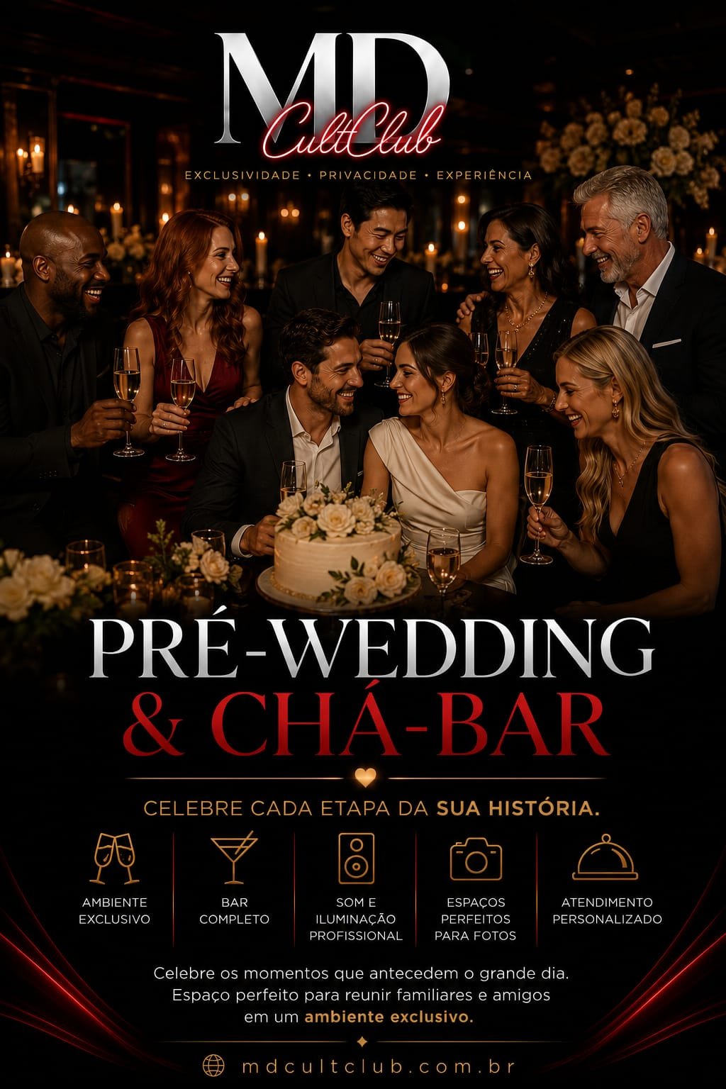 Flyer Pré-Wedding & Chá-Bar — MD Cult Club, Florianópolis